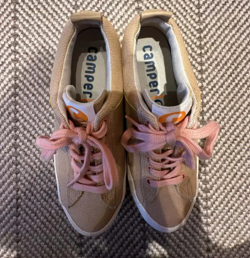 Camper Imar Women's Beige Canvas Sneakers with Pink Laces